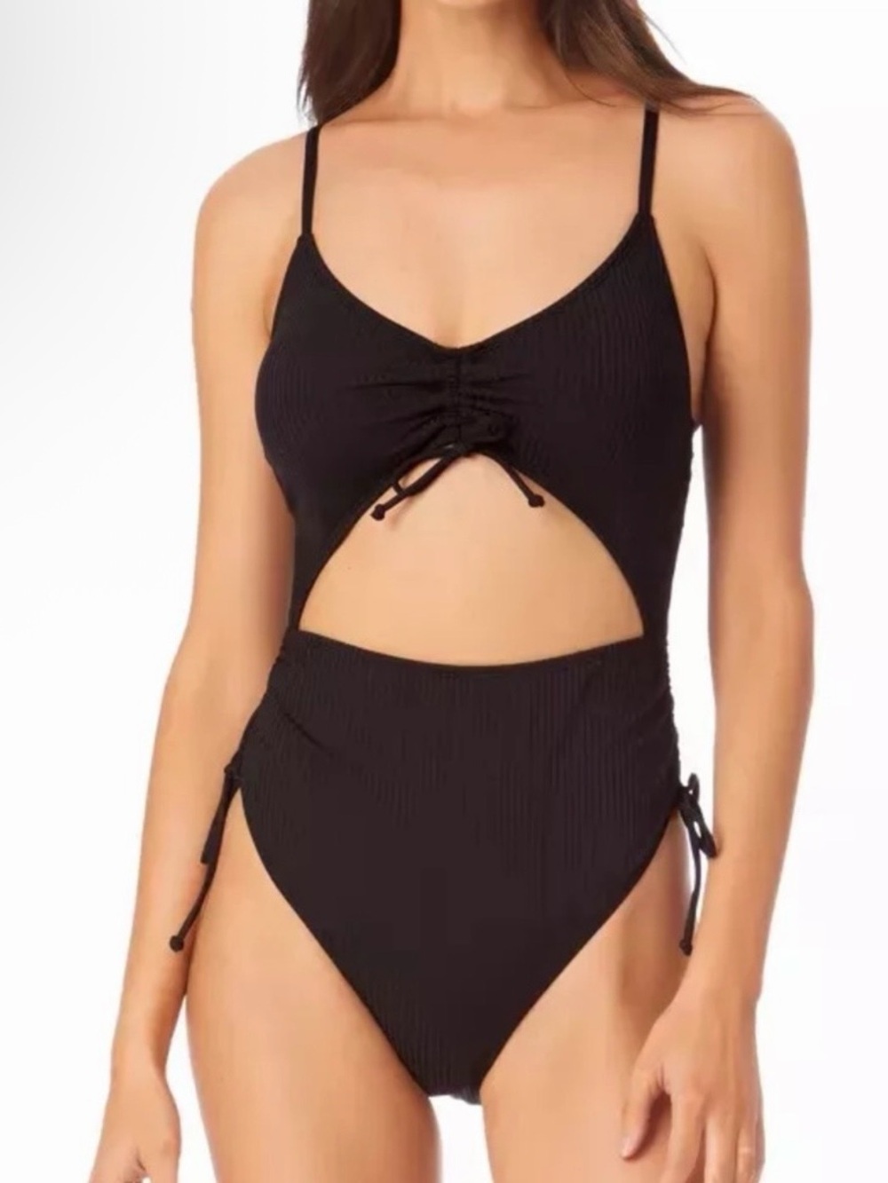 NWT California Waves Size 2x Black Cutout One-Piece Swimsuit with Drawstring